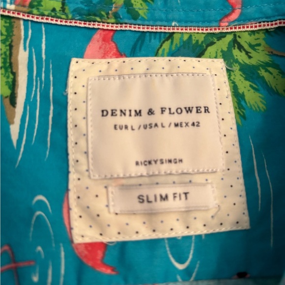 Denim & Flower Ricky Singh Flamingo Shirt - Men’s Size L - Slim Fit - Picture 3 of 5